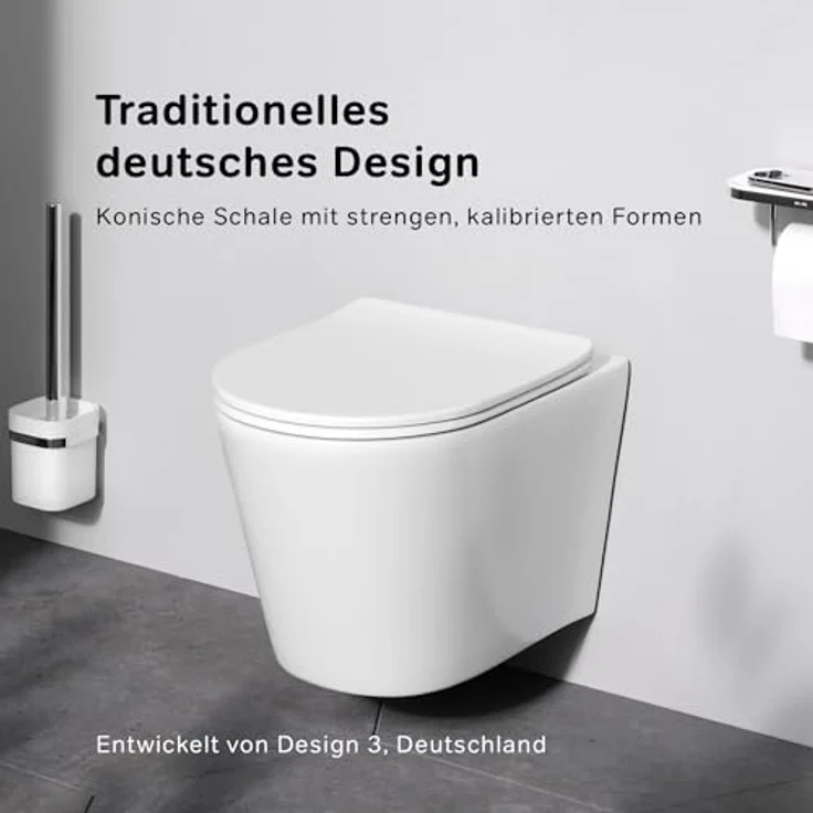 Spülrandloses Wand-Hänge-WC mit SoftClose-Toilettensitz - Wand-WC Hängend ohne Spülrand, AquaSpin Hänge-Toilette Spülrandlos aus Keramik, Toilette für Gäste-WC, AM.PM Spike CPA1900SC, Weiß – Bild 2