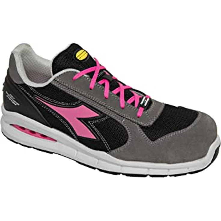 Utility Diadora Run Net Air, S1P Arbeitsschuh aus perforiertem Wildspaltleder mit atmungsaktivem Nylonfutter, schwarz/anthrazit/gelb – Bild 4