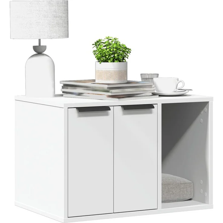 vidaXL Katzentoilette, Katzenklo Weiß 60x40x40 cm Holzwerkstoff, Verstecktes Design, Vielseitig einsetzbar, Individuell anpassbare Installation – Bild 1