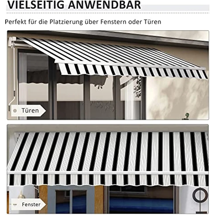 Outsunny manuelle Gelenkarmmarkise Markise 4m mit Handkurbel Balkonmarkise Sonnenschutz Wandmontage Balkon Alu Weiß+Blau 395 x 245 cm – Bild 5