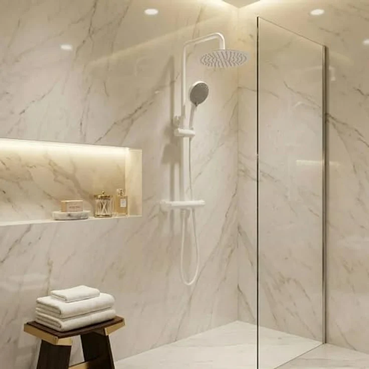 wohnwerk.idee Duschsystem Regendusche Set, Duscharmatur mit Handbrause und Thermostat, höhenverstellbar, keine Wannenauslauf – Bild 5