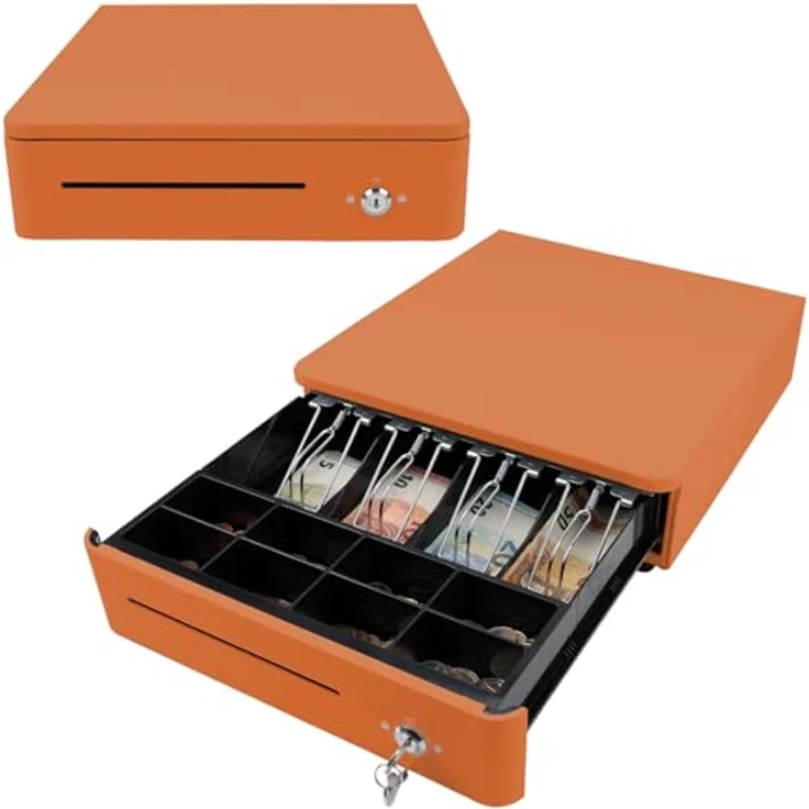 OLYMPIA S 330 Orange, Kassenlade mit 8 Münzfächern & 4 Scheinfächern, Vollmetall, elektrisch ansteuerbar, Schloss & RJ11/RJ12-Anschluss – Bild 1