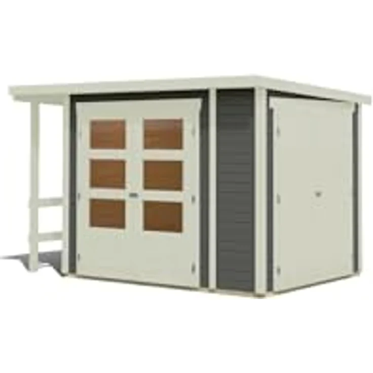 CHILLROI® Karibu Gartenhaus 19mm Multi Satteldach mit Schrank und Anbaudach inkl. Fußboden & Dacheindeckung (Pultdach terragrau) – Bild 2