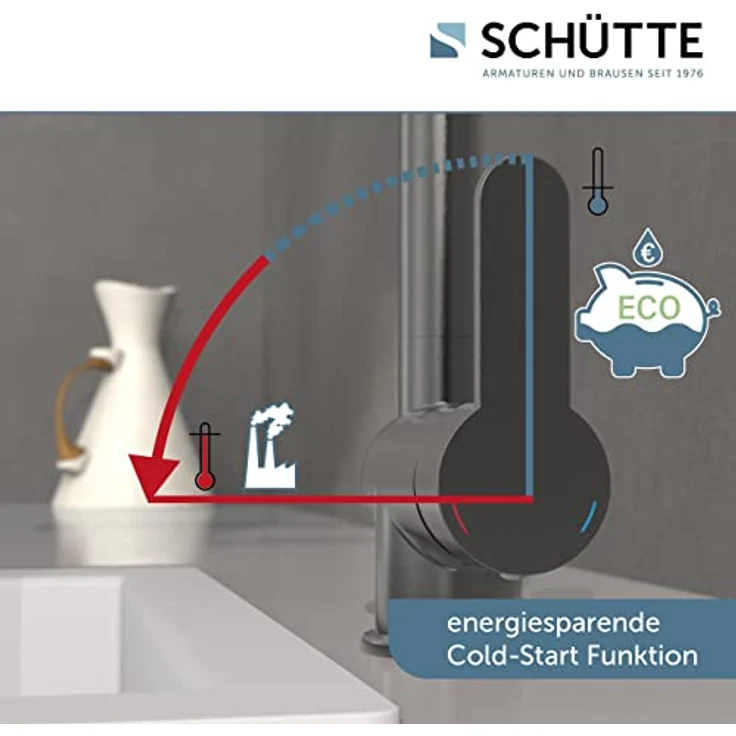 Schütte Spültischarmatur LONDON, energiesparende Cold-Start-Funktion, 360° schwenkbar, herausziehbar, mit 150 cm Brauseschlauch – Bild 3