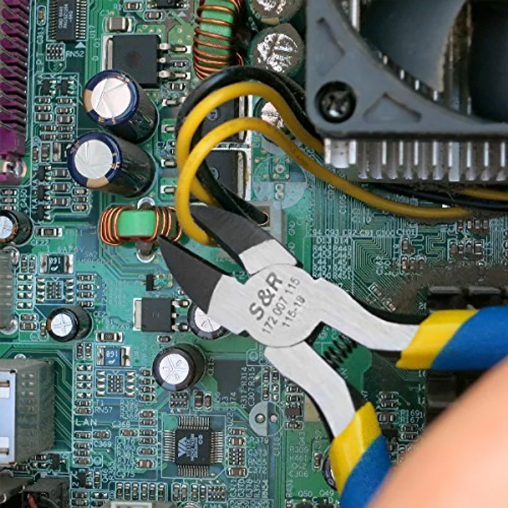 S&R Elektronik Seitenschneider (Radiozange) 115x18 mm, CR-V Stahl mit PVC-beschichteten Griffen, induktiv gehärtete Schneidkante – Bild 5