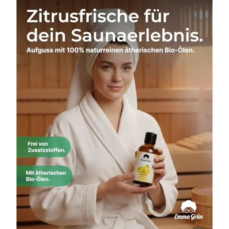 Emma Grün® Saunaaufguss Bio 100ml, Citrus Aufgussmittel mit ätherischen Bio-Zitrusölen, fruchtig-frischer Duft aus Orange, Zitrone & Limette – Bild 2