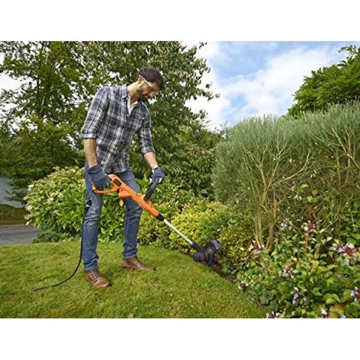 Black + Decker Elektro-Rasentrimmer--kantenschneider (450W, 25 cm Schnittbreite, E-Drive, manuelle Fadenverlängerung auf Knopfdruck (EasyFeed), werkzeuglos umstellen von Trimmen auf Kantenschneiden) – Bild 3