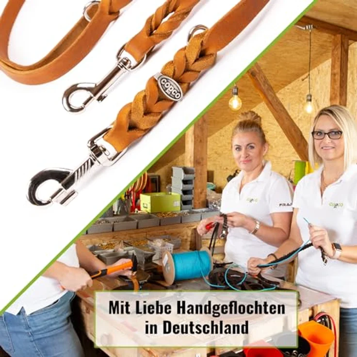 CopcoPet Hundeleine Fettleder 2m x 8mm Cognac – 3-fach verstellbar, geflochten, grifffest und robust – Umhängeleine für kleine Hunde, ideal für Spaziergang und Training – Bild 3