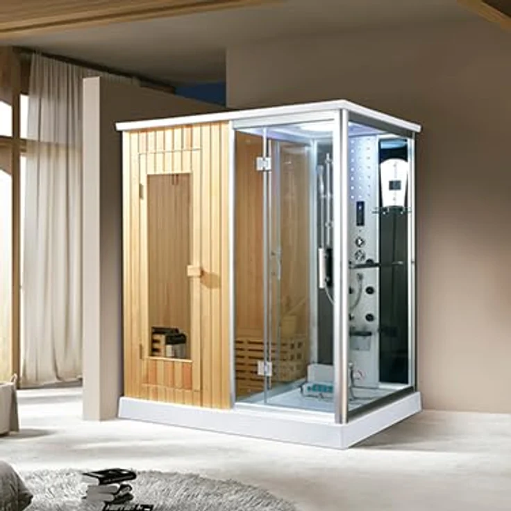 PureHaven Dampfdusche finnische Sauna 170x120 cm, mit Aluminiumrahmen, Tropenbrause, Rückenakkupunktur und Fußmassage – Bild 1