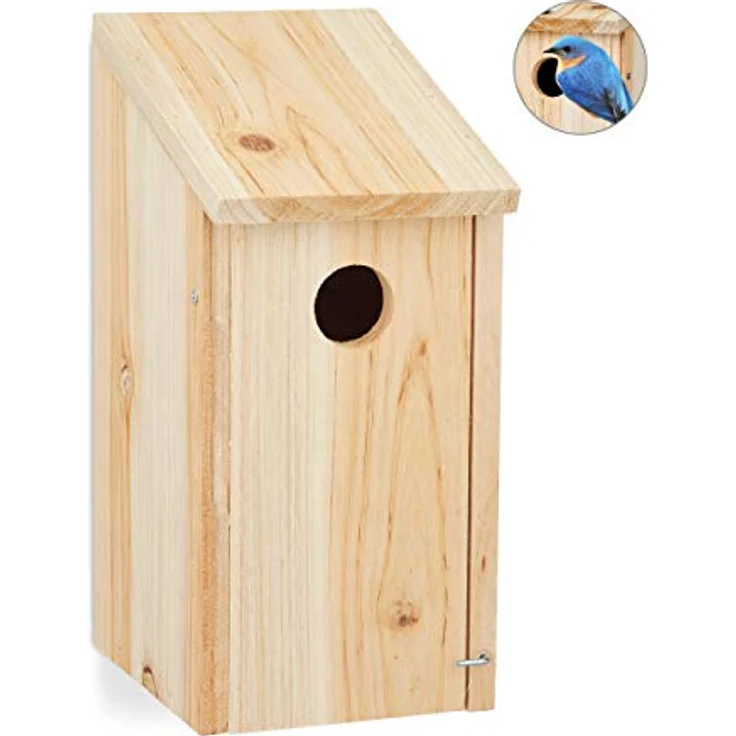 Relaxdays Nistkasten, Nisthöhle für Vögel, zum Hängen, unbehandeltes Holz, Flugloch-Ø 3,2 cm, 26 x 12 x 14,5 cm, natur – Bild 1