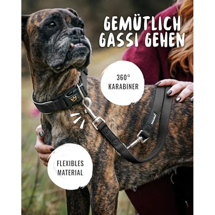 Rudelkönig Führleine Frida, 2,30m verstellbare Hundeleine aus robustem Nylon für mittelgroße und große Hunde, schwarz – Bild 4