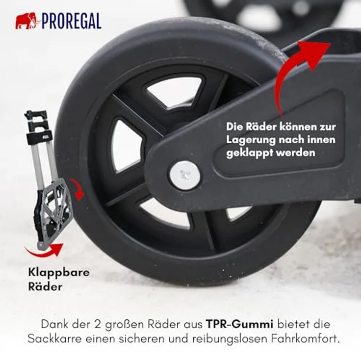 PROREGAL® Sackkarre ELEPHANT, klappbar, Traglast 250kg, Alurahmen, ergonomische Griffe, Gummiräder – Bild 6