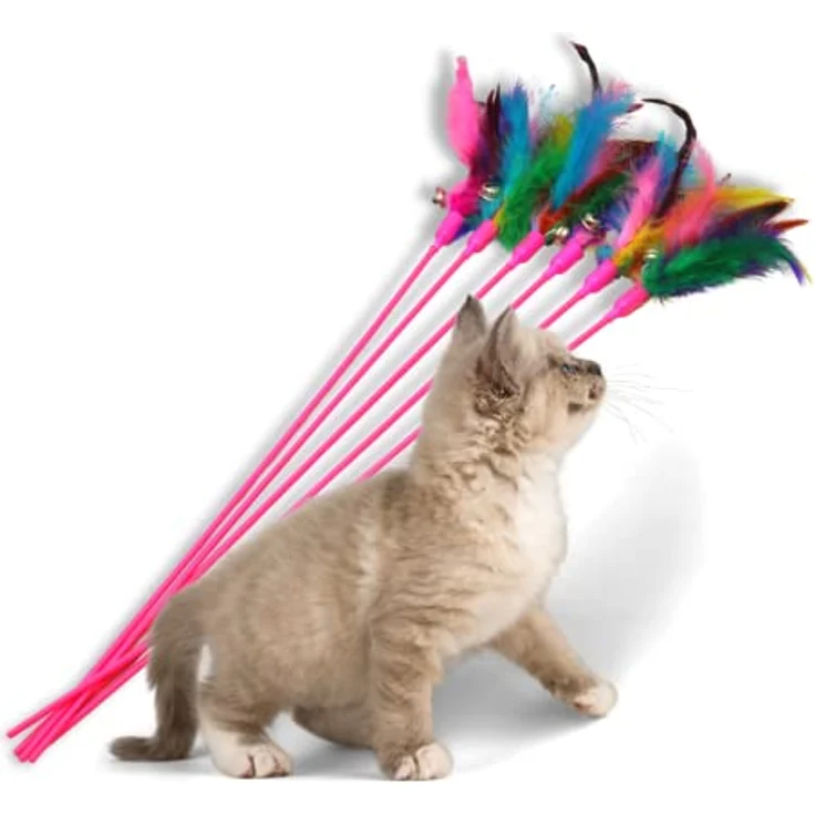 Lyra Pet® 10 Stück Katzenangel mit Feder rosa Spielangel Spielzeug Katze – Bild 3