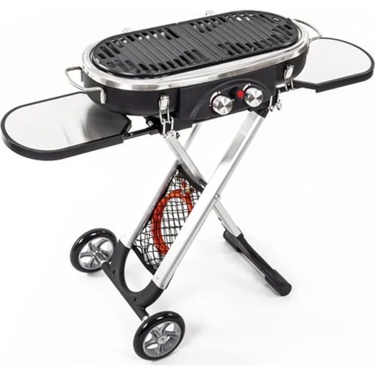 Camp4 Trolley Grill Gasgrill 50mbar Piezo-Zündung 2-Kochplatten BBQ Tischgasgrill Campinggrill Reisegrill, schwarz – Bild 5