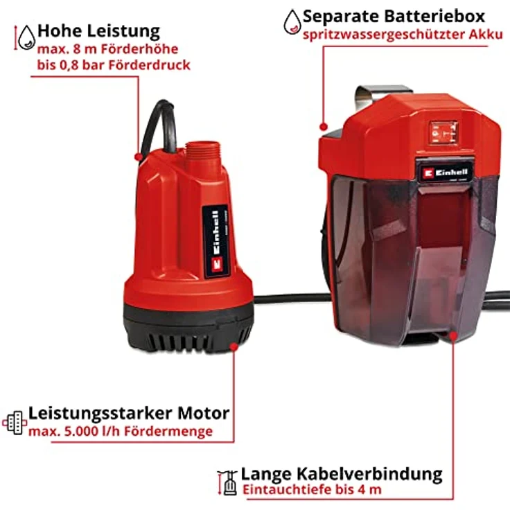 Einhell Akku-Klarwasserpumpe GE-SP 18 Li - ohne Akku ohne Ladegerät Klarwasserpumpe – Bild 3