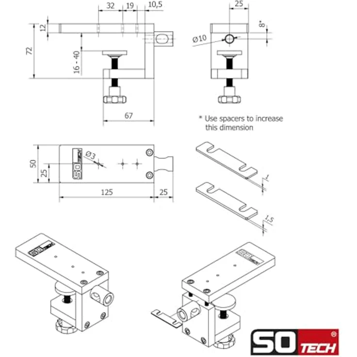 SO-TECH Bohrlehre K-Push Boden + Adapter, Bohrschablone für Drucköffner mit ø 10 mm Einbaudurchmesser, inkl. Abstandshalter 1 mm – Bild 5