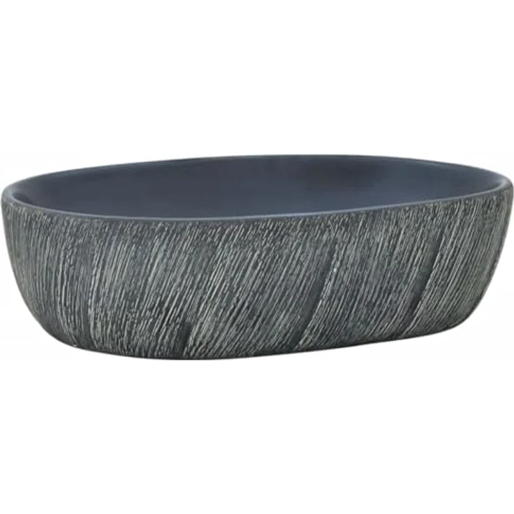 vidaXL Aufsatzwaschbecken, Oval Waschbecken mit Muster, Handgefertigt Waschtisch Waschschale für Badezimmer, Handwaschbecken Spülbecken, Schwarz Grau 47x33x13 cm Keramik – Bild 1