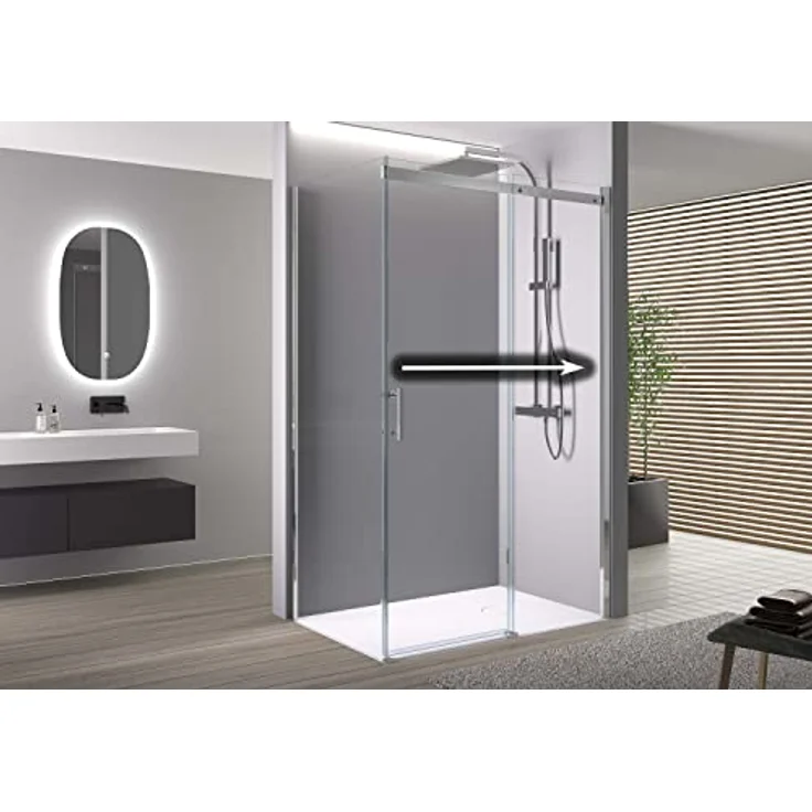 NEXTREND Eckdusche DX806A FLEX, Schiebetür aus Nano ESG-Sicherheitsglas, flexible Montage, Breite 120 cm, Seitenwand 80 cm, Chromprofil – Bild 2