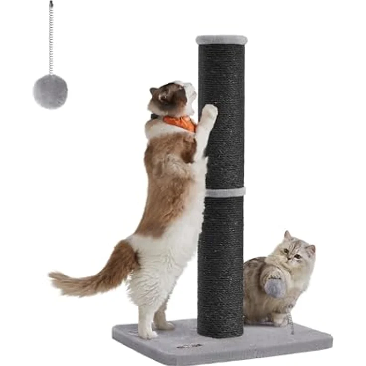 Feandrea PCA041B01 Kratzbaum, 85 cm hoch, 13 cm dicker Sisalstamm für große Katzen, mit Plüschball und Glocke, tintenschwarz – Bild 1