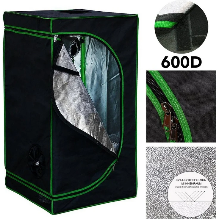 Melko Gewächshaus Growbox für Indoor & Outdoor, 99,9 % lichtundurchlässig, Schwarz / Grün – Bild 1