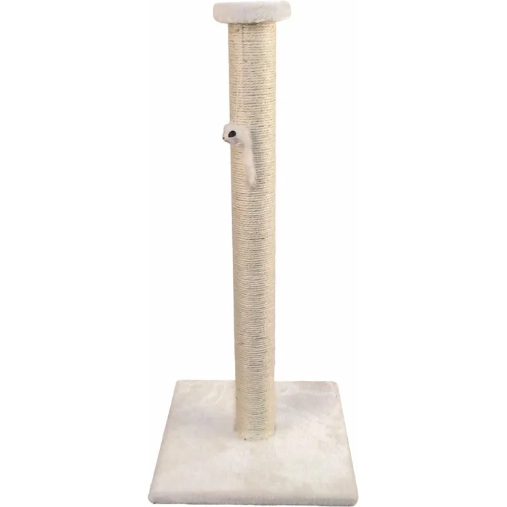 Dogman Kratzsäule Sally (Weiss), robuste Katzenbaum aus Plüsch und Sisalseil, mit Spielball, 40 x 40 x H90 cm
