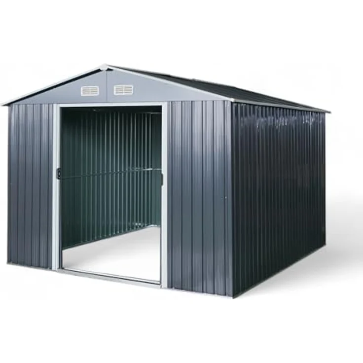 ASS ALEOS Gartenhaus Geräteschuppen 9m² 279x324cm aus verzinktem Stahlblech anthrazit Metall mit Doppelschiebetür Türhöhe 170cm – Bild 1