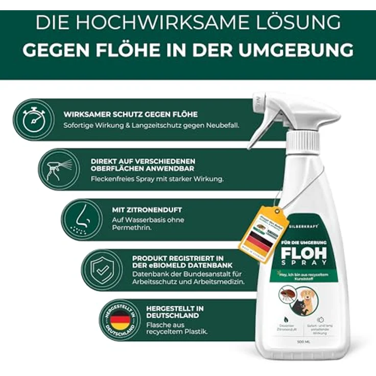 Silberkraft Flohspray für Umgebung, Insektenspray gegen Flöhe, Zecken & Milben, 2000 ml, Langzeitschutz, Made in Germany – Bild 7