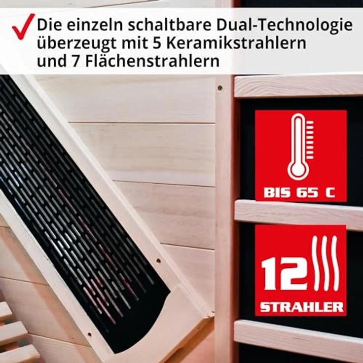 HECHT Infrarot Sauna Fantasy | 12 Heizstrahler, 3450 W, 180 x 180 x 190 cm, mit 2 Liegen, LED-Lichttherapie und Bluetooth – Bild 8