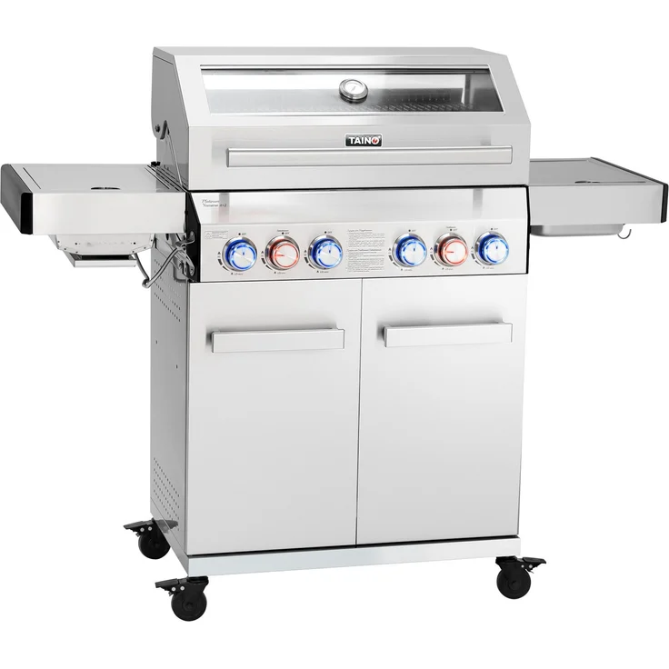 TAINO Gasgrill PLATINUM YAMARA 4+2, Gusseisenrost, Backburner, Sear-Brenner - Silber – Bild 1