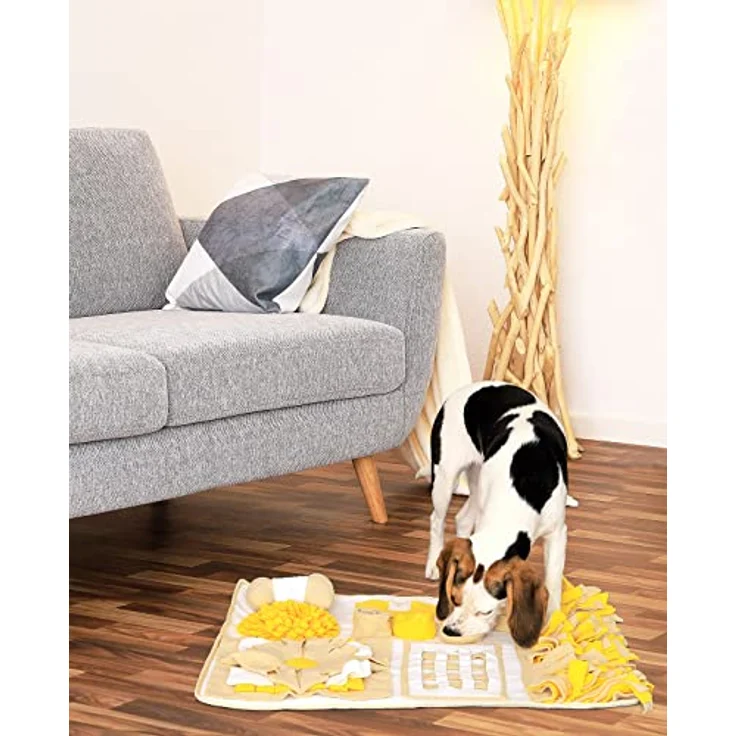 lionto Schnüffelteppich, Tier-Intelligenzspielzeug für Hunde, 70 x 60 cm, gelb-braun, mit Anti-Rutsch-Beschichtung – Bild 4