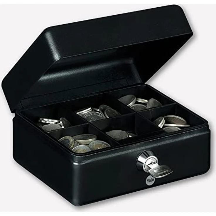 Yale YCB/090/BB2 Große Geldkassette, Mattschwarz, mit Schlüsselschloss und Tragengriff, 8 Zoll, inklusive abnehmbarem Tablett – Bild 3