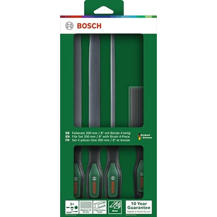 Bosch Home and Garden 1600A034GM Feilen-Set 200mm, 4-teilig mit Bürste, ergonomische Griffe, für Metallbearbeitung – Bild 2