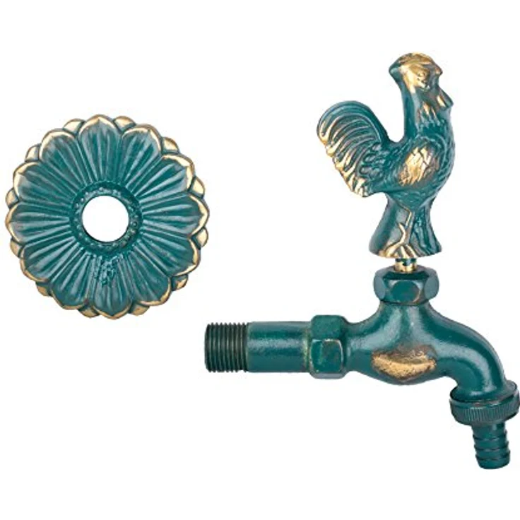 Boni-Shop Nostalgie Auslaufventil Wasserhahn, Messing massiv mit verschiedenen Motiven und Wandrosette, 1/2" (19mm) – Bild 3