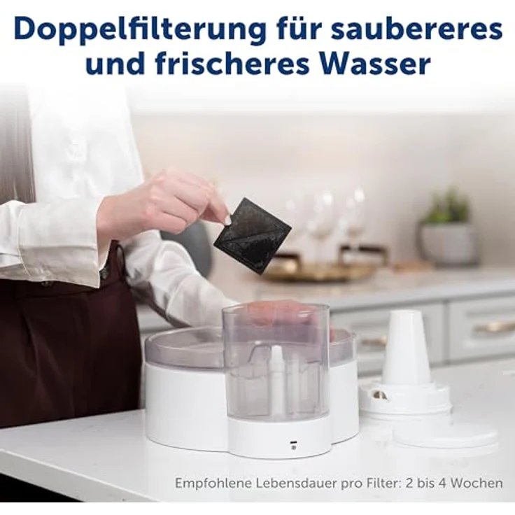 PetSafe Outlast Trinkbrunnen ohne Pumpe, 1,7 L, für Katzen und kleine Hunde, spülmaschinenfest, mit Ion-X-Filter, LED-Anzeige – Bild 5