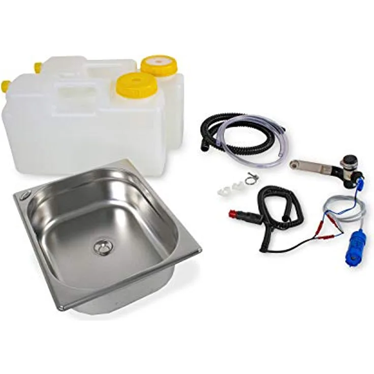 ad-ideen Waschbecken 12V Camping Spüle Technikset Bausatz, Edelstahl, 325x265x100mm für Wohnmobil und Marktstand