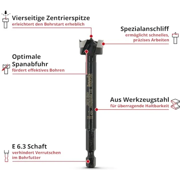 kwb Forstnerbohrer, Ø 16 mm, geschmiedeter Bohrkopf, ausrissfreie Bohrlöcher, Zentrierspitze, Akkuschrauber & Bohrmaschinen (für Holz) – Bild 2