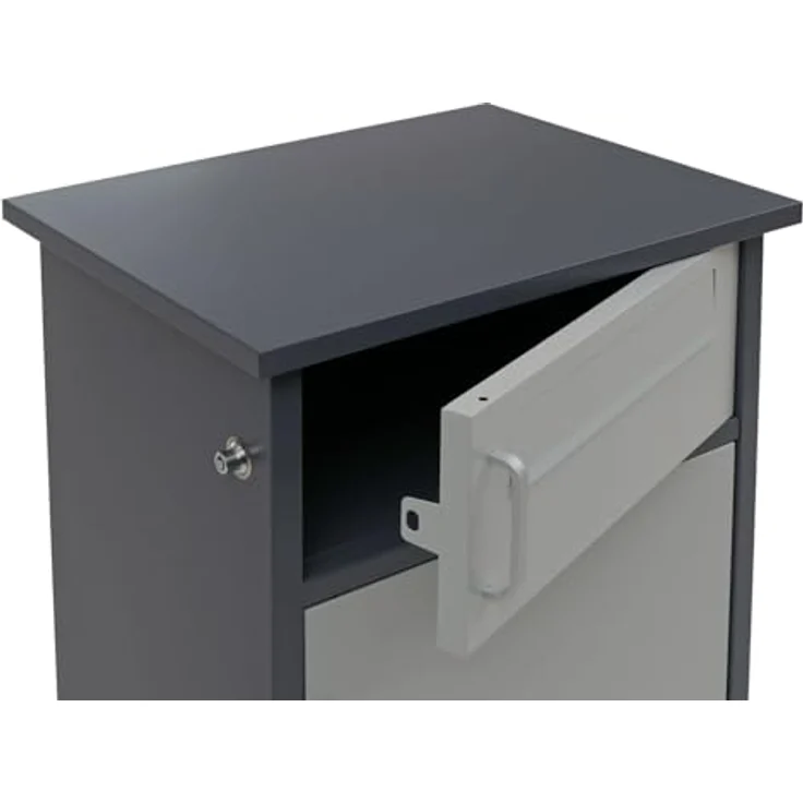 PROREGAL Paketkasten 3 Fächer, Stahl dunkelgrau/hellgrau, wetterfest, mit seitlicher Verriegelung und Bodenanker, HxBxT 89x49x38 cm – Bild 4