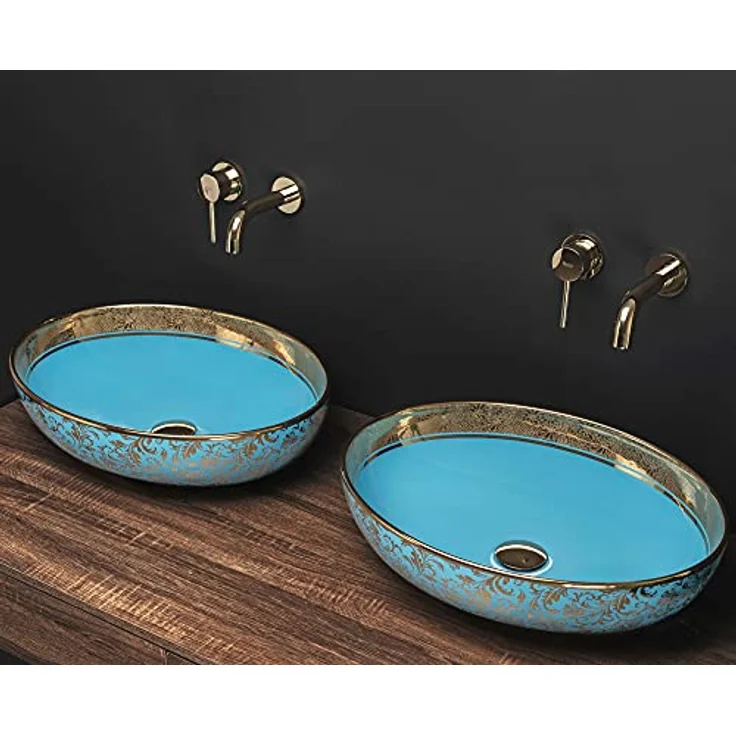 wohnwerk.idee Aufsatzwaschbecken Waschbecken Schwarz Weiß Türkis Gold Orientalisch Margot – Bild 3