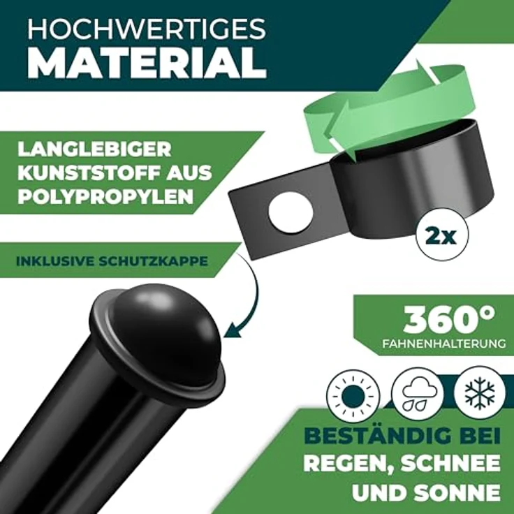 KESSER Teleskop Fahnenmast Aluminium 6,30m Bodenhülse 60cm inkl Deutschlandfahne Höhenverstellbar Flaggenmast Mast Deutschland Flagge Alu Schwarz – Bild 5