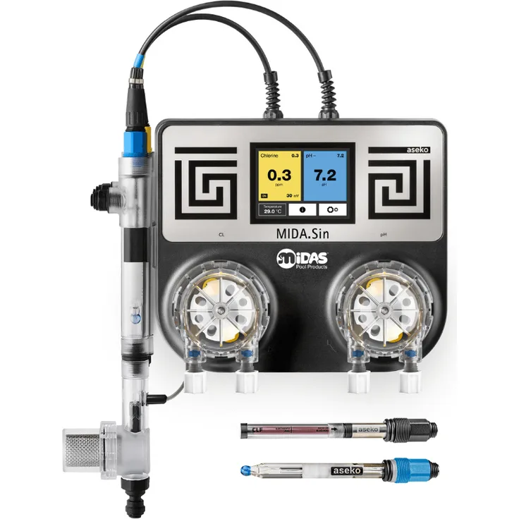 Midas MIDA.Sin Aseko ph/Chlor NET Pool Dosieranlage mit Farb-Touchscreen, automatischer Chlor- und pH-Dosierung