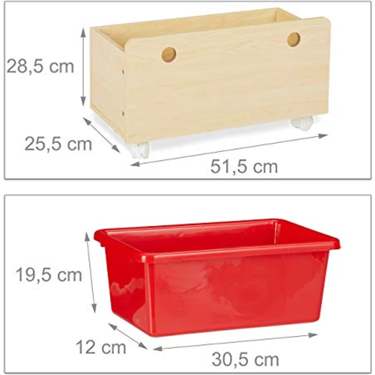 Relaxdays Kinderregal, Spielzeug Aufbewahrung, Kunststoff Boxen, Bücherregal, MDF, HxBxT: 88 x 108 x 29 cm, Holzoptik, Beige – Bild 5