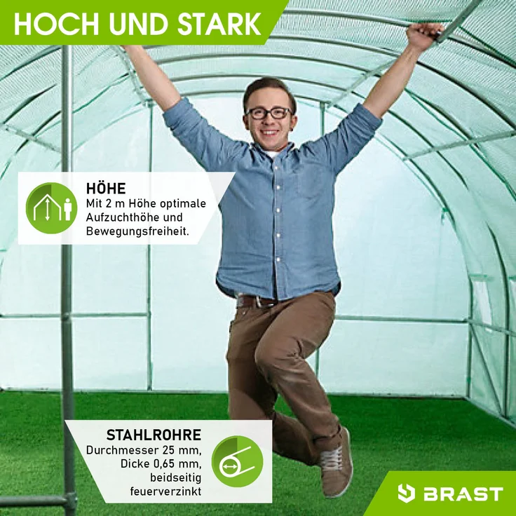 BRAST Gewächshaus Foliengewächshaus 300x600cm inkl. 4 Erdanker mit Stahlfundament aufrollbare Seitenwände schwere Qualität Folie 175g/m² – Bild 9