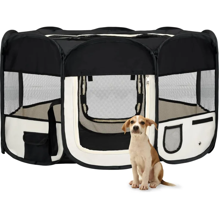 vidaXL Faltbarer Welpenlaufstall mit Tragetasche Schwarz 145x145x61 cm