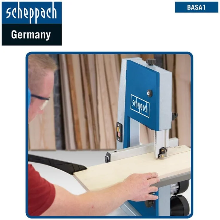 Scheppach Bandsäge BASA1 (300 Watt, max. Schnitthöhe: 100mm, Durchlassbreite: 195mm, bis zu 45° schwenkbarer Arbeitstisch, Bandrad-Ø: 200mm, Schnittgeschwindigkeit: 880m/min) – Bild 6