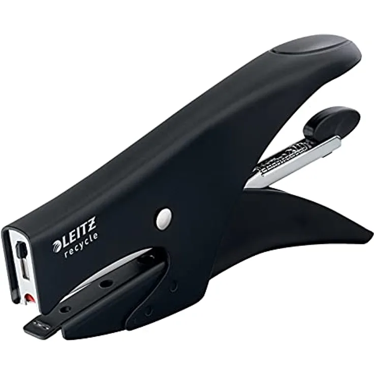 Leitz NeXXt Heftzange, Hefter mit Hinterlademechanik, Strapazierfähiges Zubehör für Zuhause/Büro, Metall, 100 % Recycelbar, CO2-Neutral, Recycle Sortiment, Schwarz, 56460095