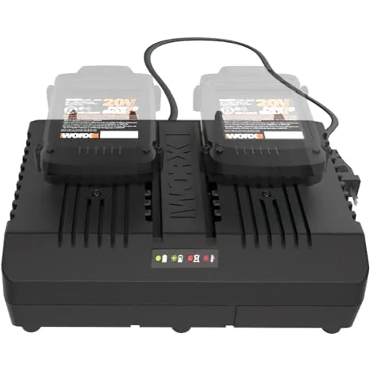 Worx WA3883 Dual-Ladegerät – Akku-Ladegerät für Worx Geräte mit 20V – 2 x 2,0 Ah – 2 Lademodi – Mit allen Worx PowerShare Akkus kompatibel – Bild 2