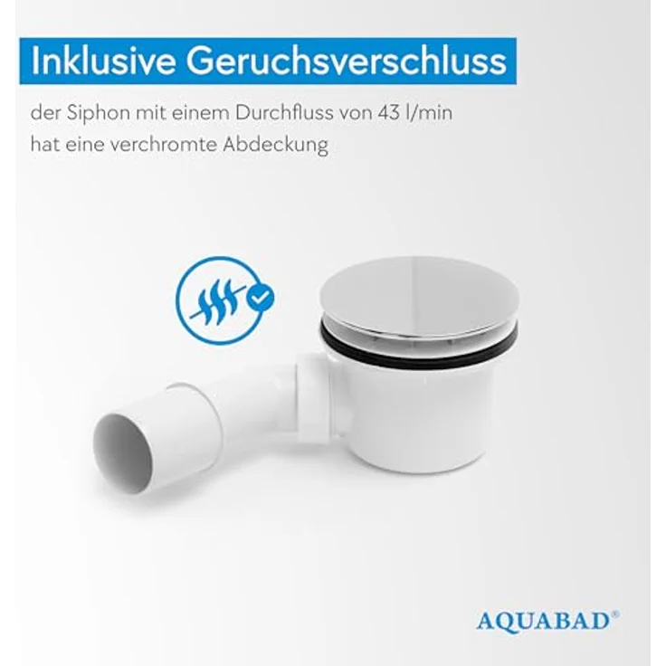 AQUABAD Forta Plus Duschwanne 90x90cm, Viertelkreis R55, Smooth White mit LeakProtect Technologie und Siphon Alcadran A49CR – Bild 8