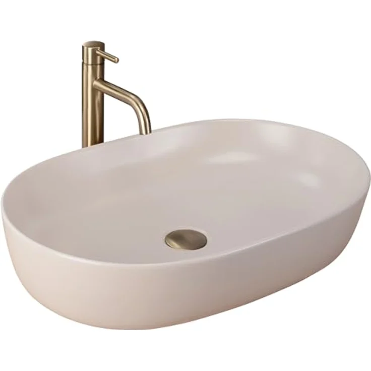 Rea Aufsatzwaschbecken CLEO 61 BEIGE MATT, Handwaschbecken aus hochwertiger Keramik 41,5 x 60,5 x 14 cm (Beige) – Bild 1