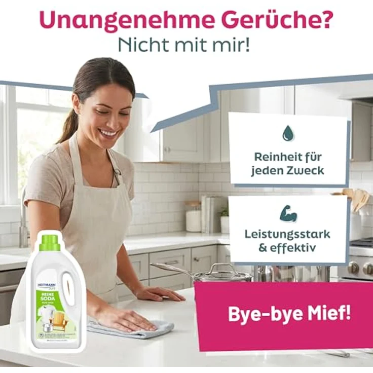 HEITMANN pure Reine Soda Allzweckreiniger, 1 Liter Flüssig, ohne Mikroplastik, 100% Ökostrom, für Haus und Garten – Bild 2