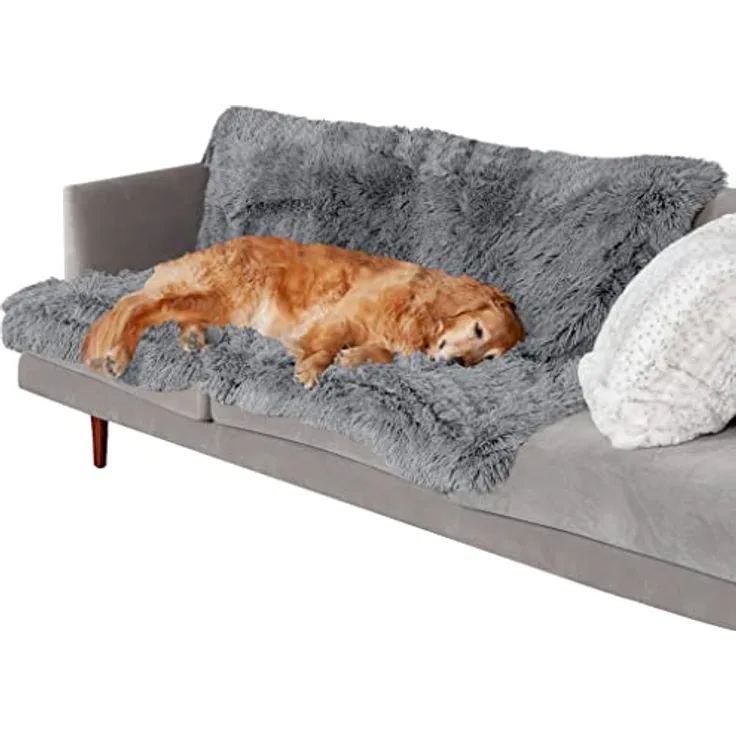 Furhaven wasserdichte Überwurfdecke für Hunde und Hauskatzen, waschbar – zotteliger Plüsch, beruhigend, langes Kunstfell & Samt, Hundedecke – Grau, Größe XL